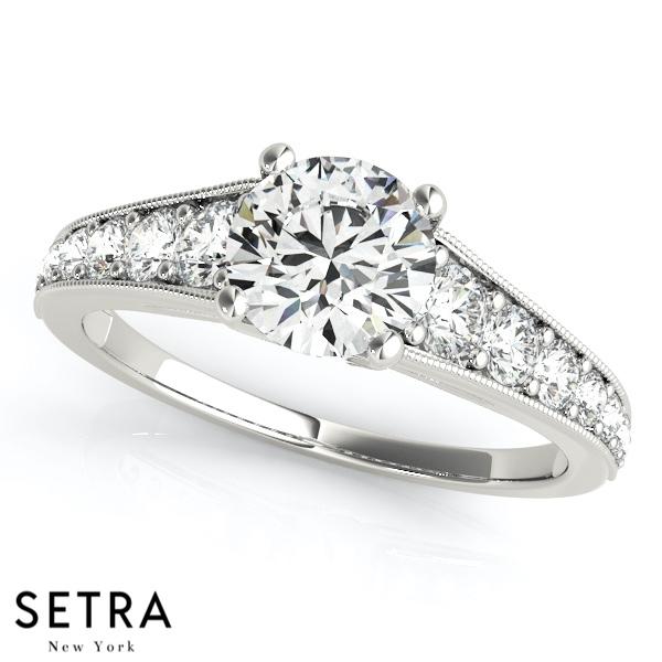 14K FINE GOLD CLASSIC ENGAGEMENT DIAMONDS RING SINGLE ROW
