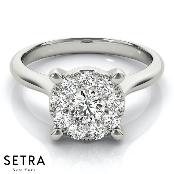 DIAMOND ENGAGEMENT RING HALO ROUND 14K GOLD RING