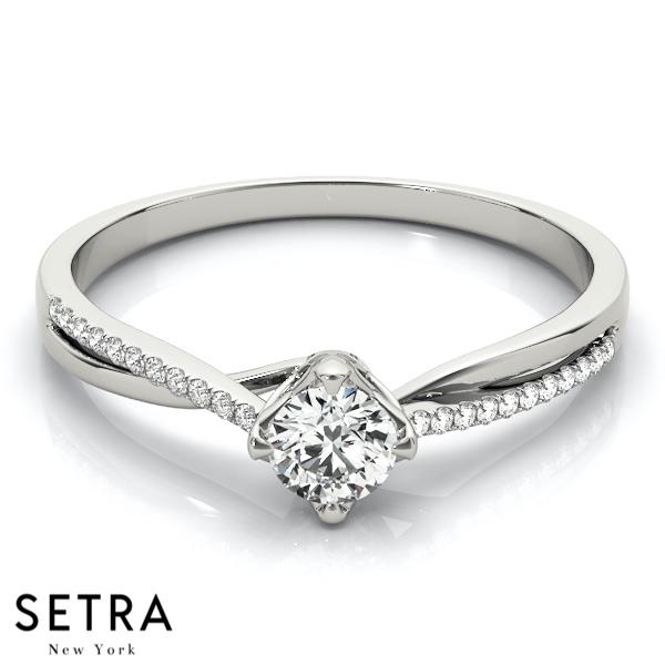 18K FINE GOLD CLASSIC OPEN SHANK ENGAGEMENT DIAMONDS RING