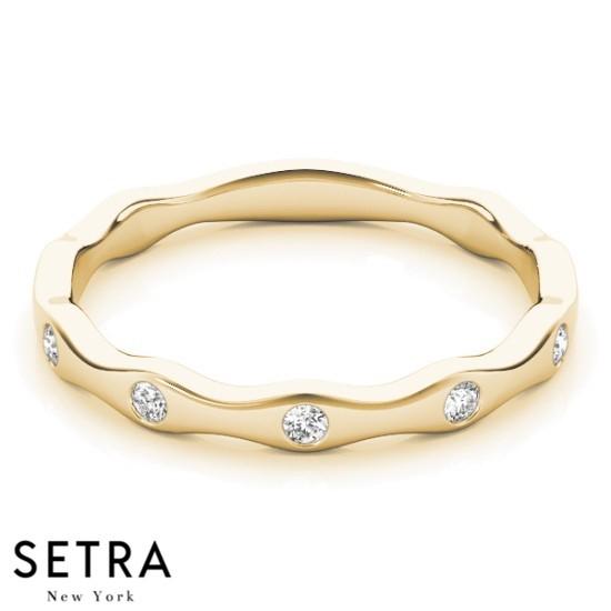FINE ROSE 14K GOLD BAMBU STYLE DIAMOND ETERNITY BAND