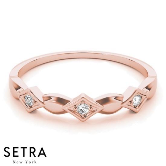 14K FINE ROSE PETITE STACKABLE DIAMOND RING