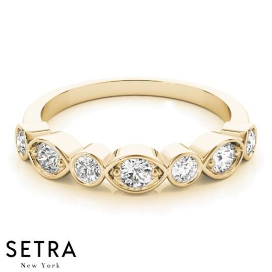 14K YELLOW GOLD WITH ILLUSION MARQUISE & ROUND SETTING DIAMOND BAND