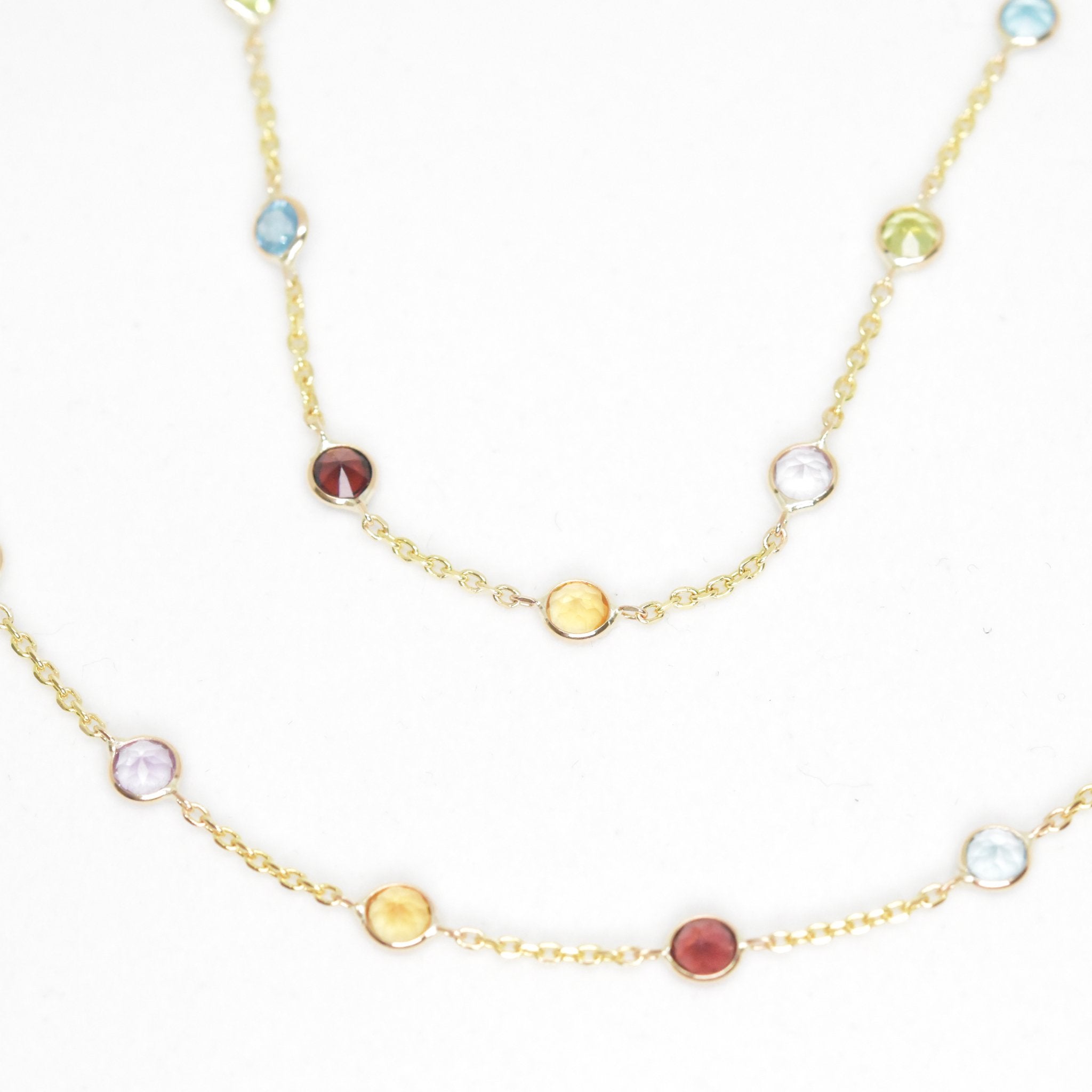 Multi-Colored Mini Gem Stone Necklace 14K Gold