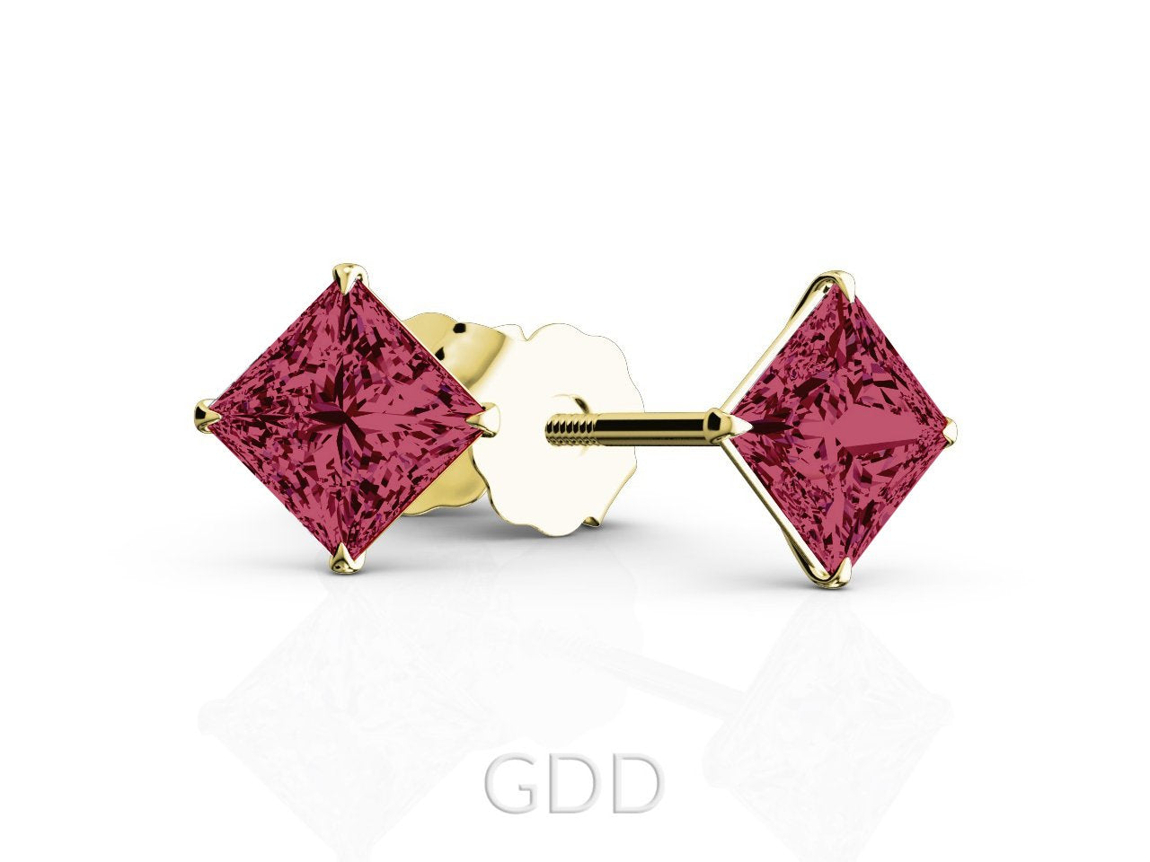 FINE 18K YELLOW GOLD RUBY STUD EARRINGS EAGLE PRONG SETTING