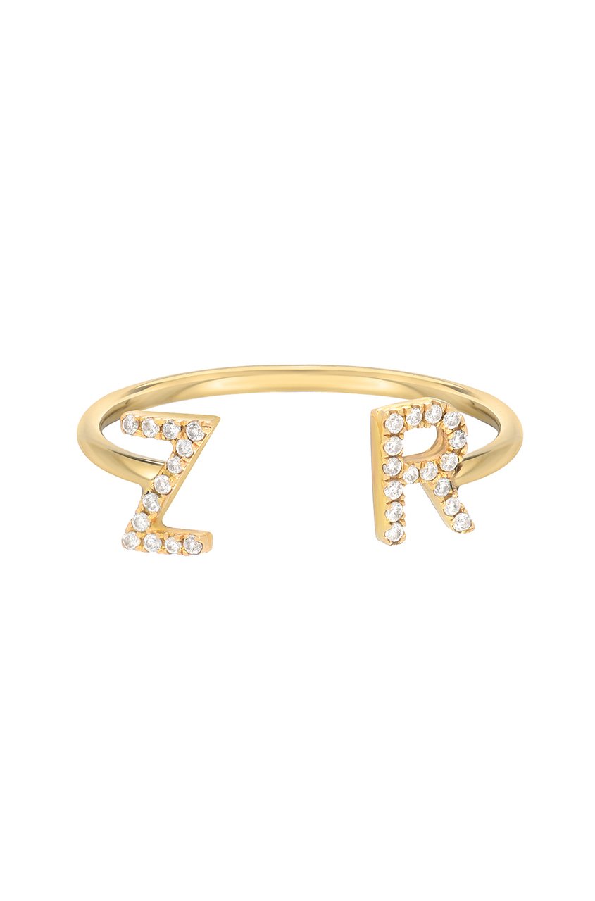 Diamond initials cuff 14k Gold ring