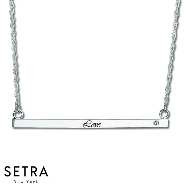 DIAMOND CENTER NAME PLATE BAR NECKLACE 14K GOLD