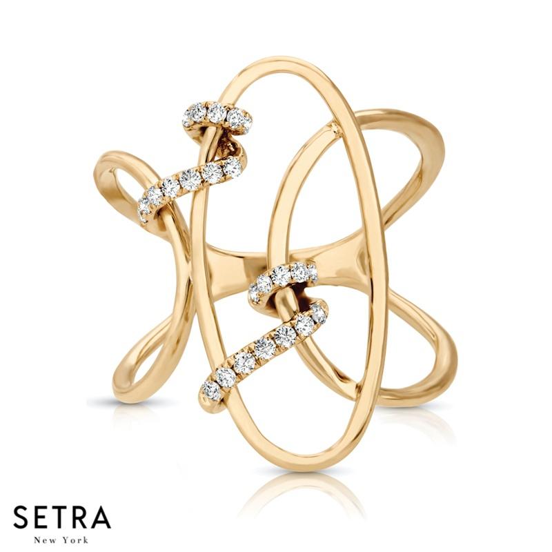 14K FINE YELLOW GOLD & DIAMOND UNUSUAL DESIGNER STYLE RIGHT HAND RING