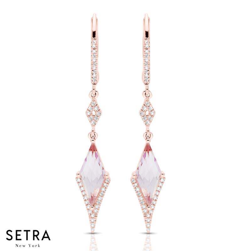 DESIGNER 14K FINE ROSE GOLD AMETHYST & DIAMONDS DESIGNER CHANDELIER EARRING