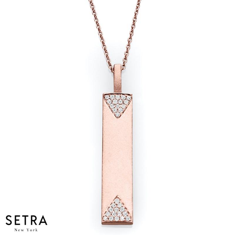 14K FINE ROSE GOLD WITH DIAMONDS BAR DISC SHAPE NECKLACE