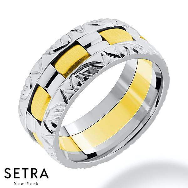 Hand Craft Work Designer For Him & Hers Solid Wedding Band 14K Gold