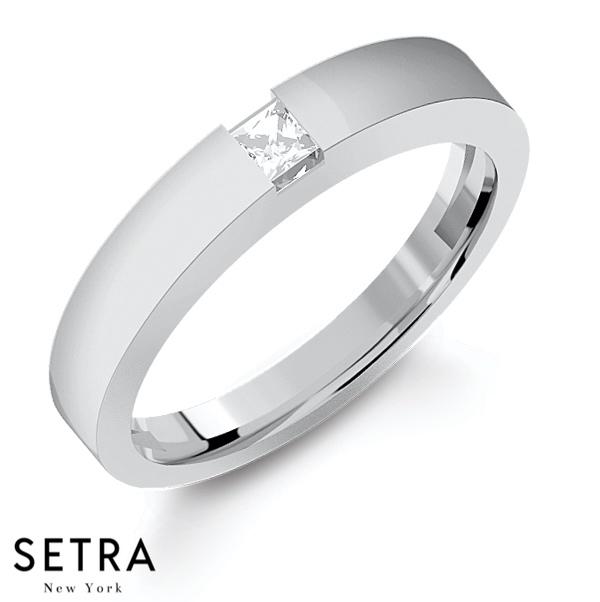 18K SINGLE PRINCESS CUT DIAMOND FOR HIM & HERS GOLD WEDDING BANDS