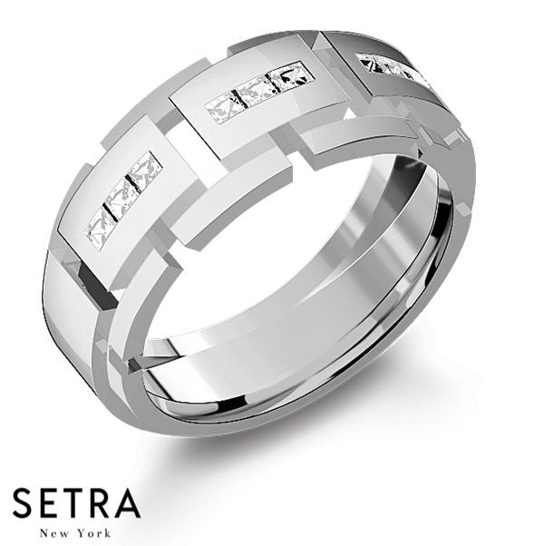MEN'S WEDDING BANDS 14K GOLD PRINCESS CUT DIAMOND