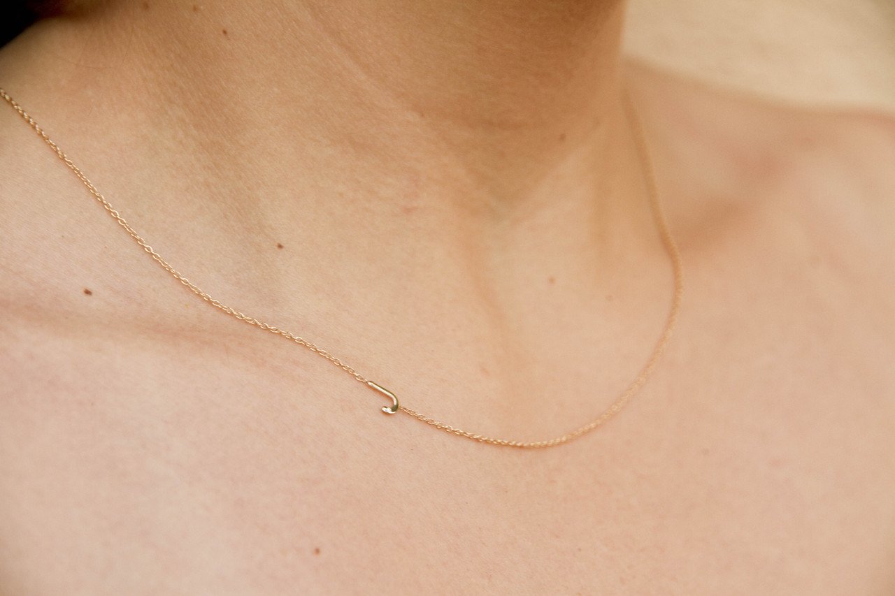 14k Gold Asymmetrical Initial with Tiny Diamond Necklace