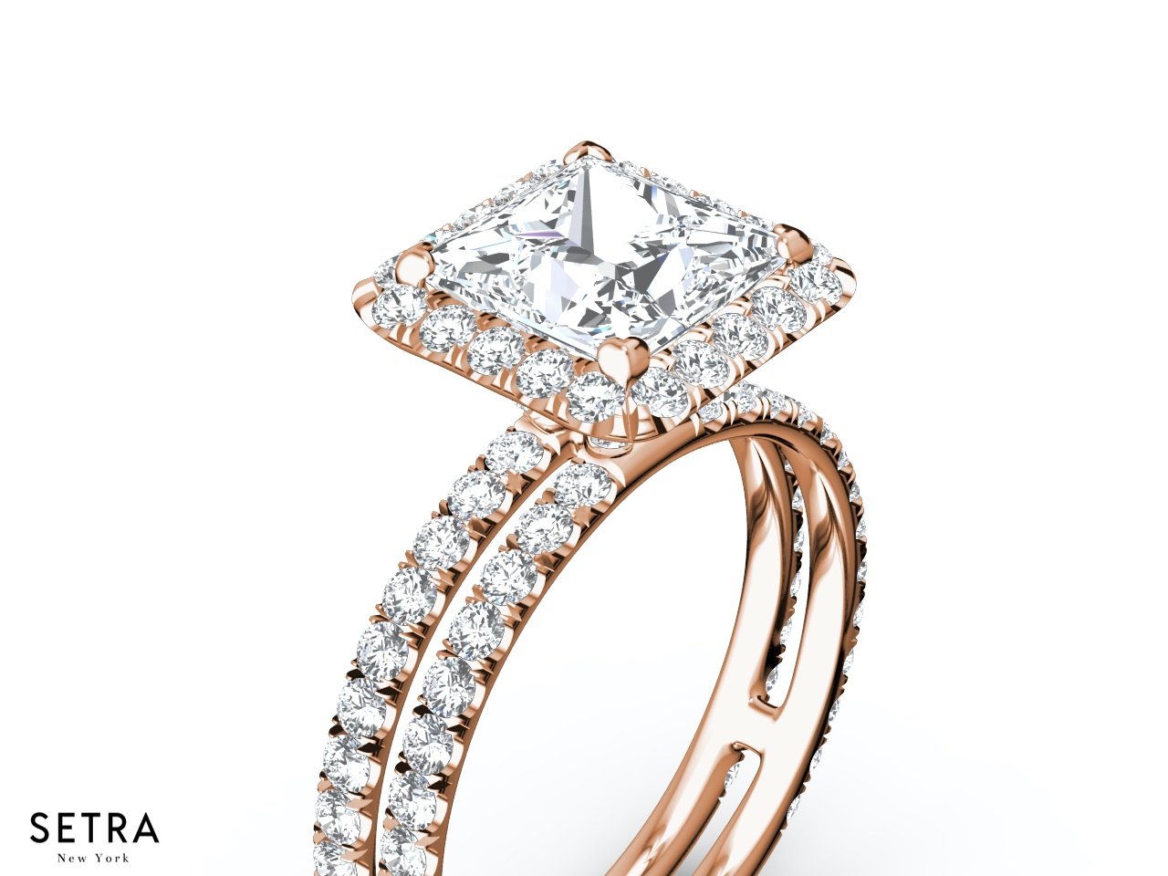NEW SETTING FOR PRINCESS CUT DIAMOND FINE 14K ROSE ENGAGEMENT RING