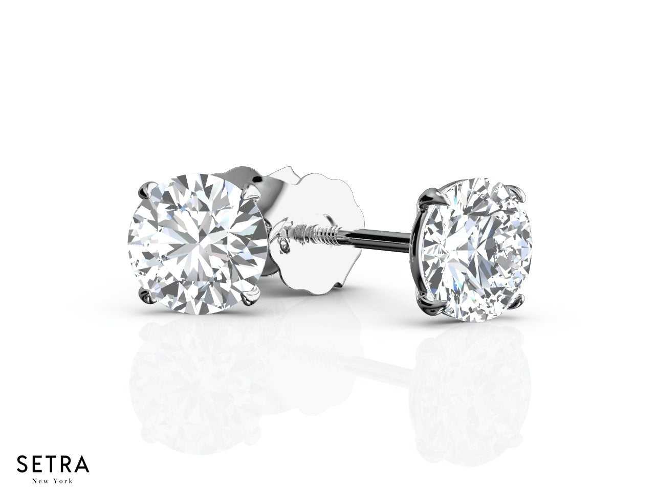 18K SCREW BACK  FINE GOLD DIAMOND STUD EARRING